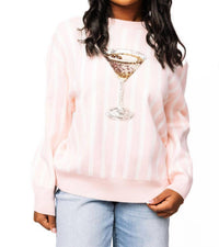 QUEEN OF SPARKLES Stripe Espresso Martini Sweater in light pink white 1 - women's sweater