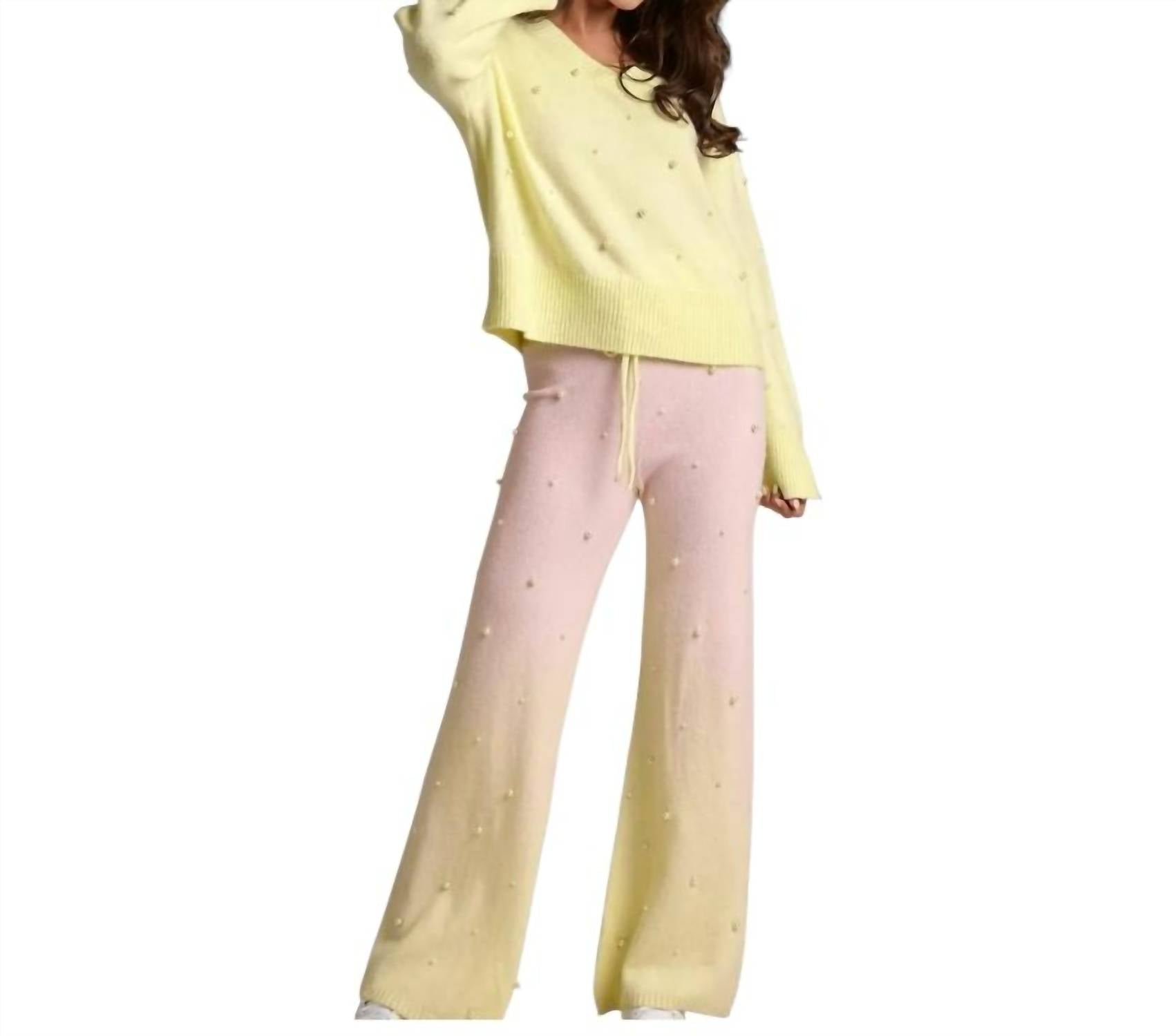 Fantastic Fawn - Knit Sweater & Pants Set With Pearl Trim
