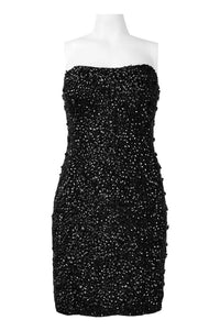 Theia - Strapless All Over Rhinestone And Bead Detail Mesh Dress