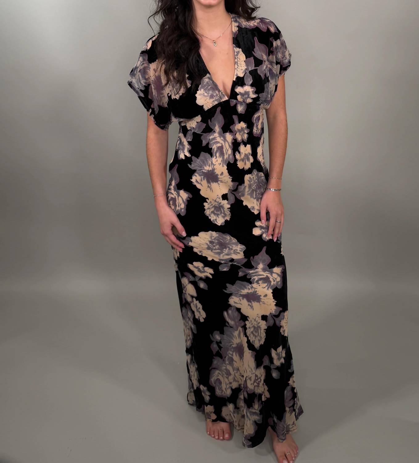By Together - Elegant Floral Velvet Maxi Dress