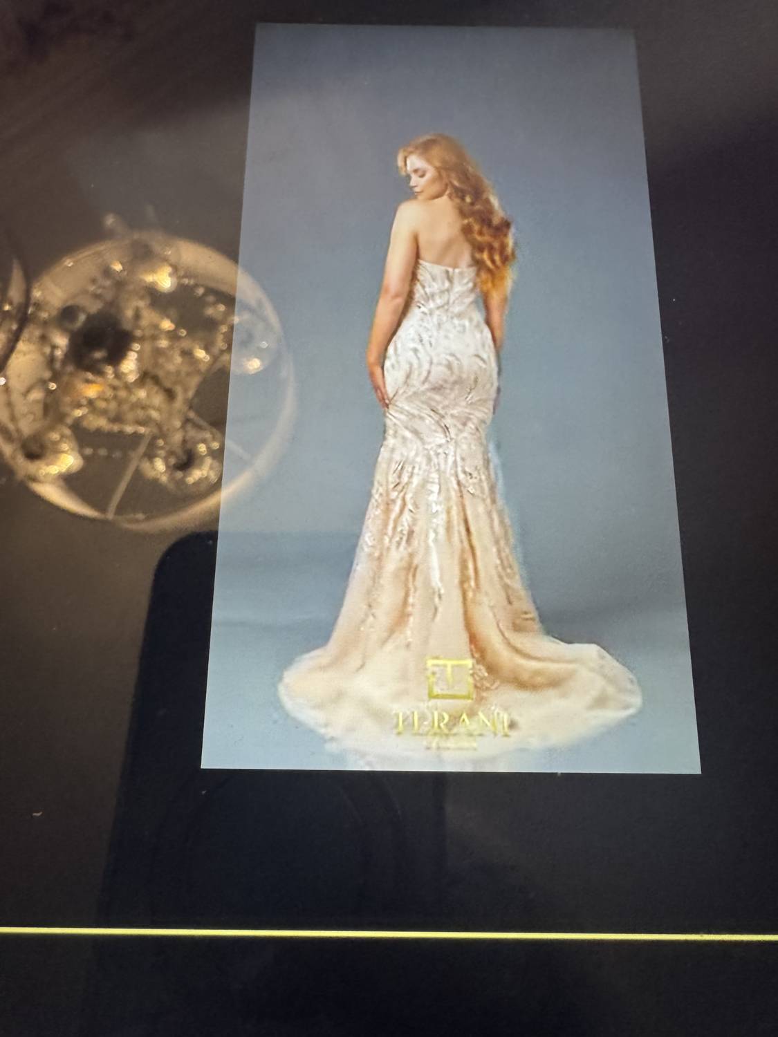 Terani Couture Sweetheart Strapless Gown in champagne - women's dress - detail view