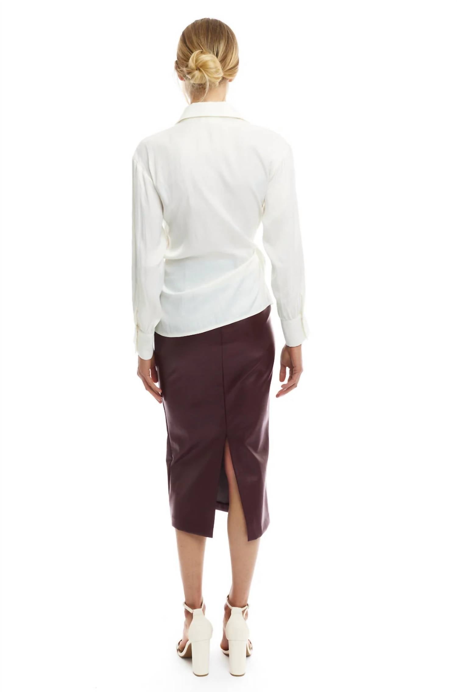 LBLC THE LABEL Eddie Faux Leather Skirt in burgundy - women's skirt - view 5