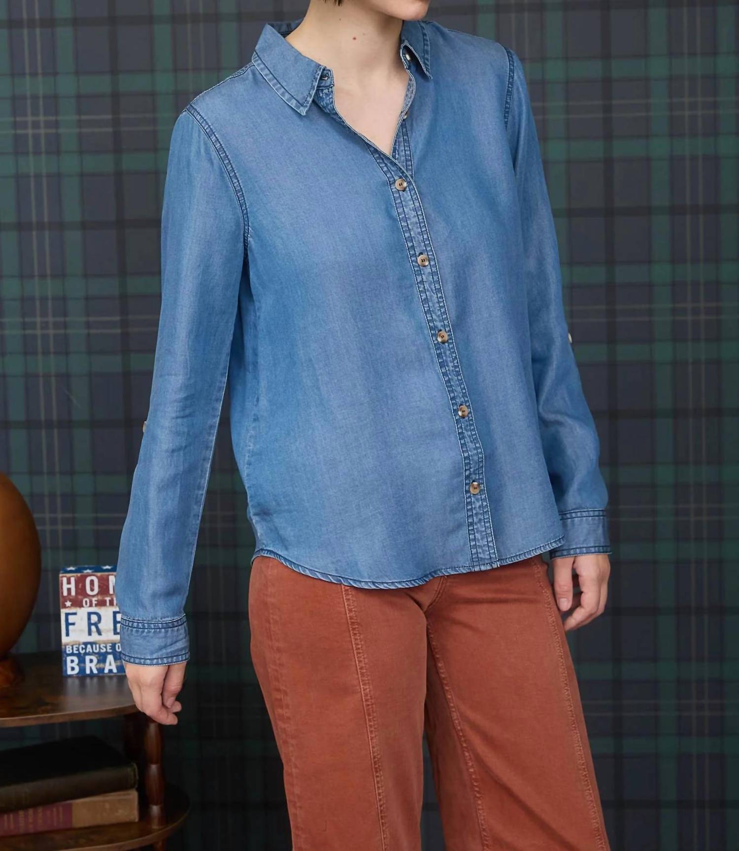 Blu Pepper - Chambray 3/4 Tab Sleeve Shirt