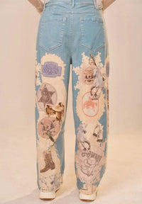Blue B - Western Motif Patch Loose Jeans