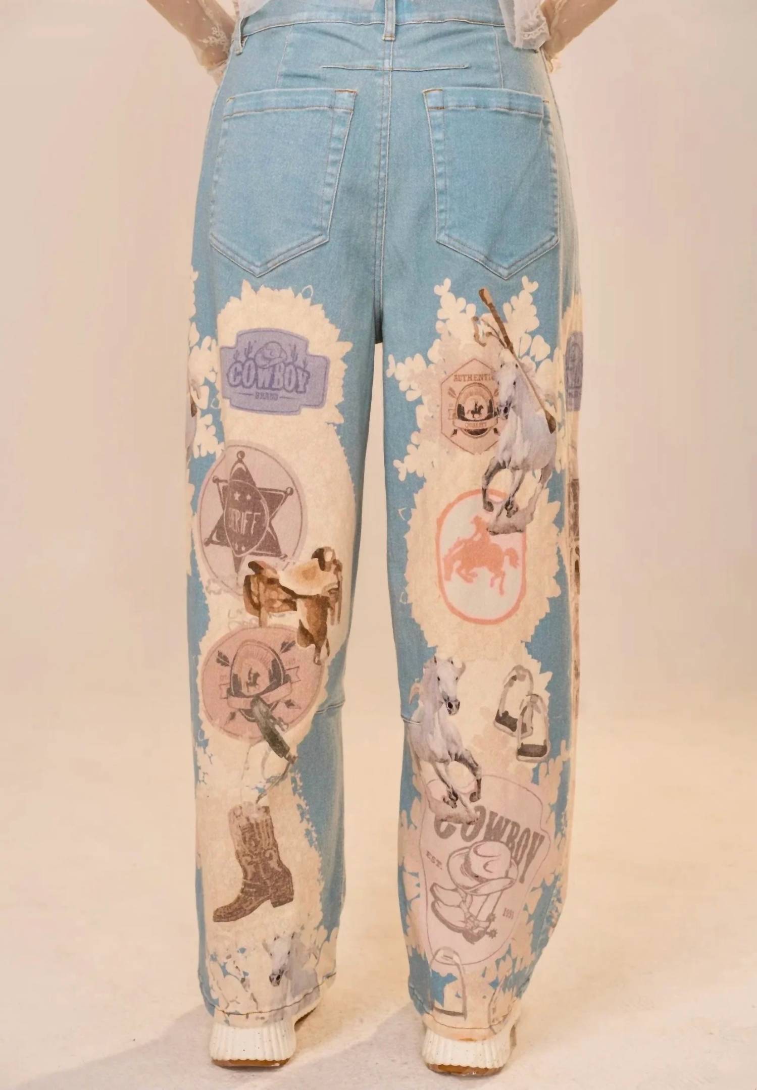 Blue B - Western Motif Patch Loose Jeans