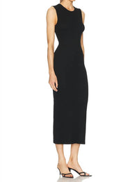 Enza Costa Textured Rib Sleeveless Midi Dress in black - women's dress - detail view