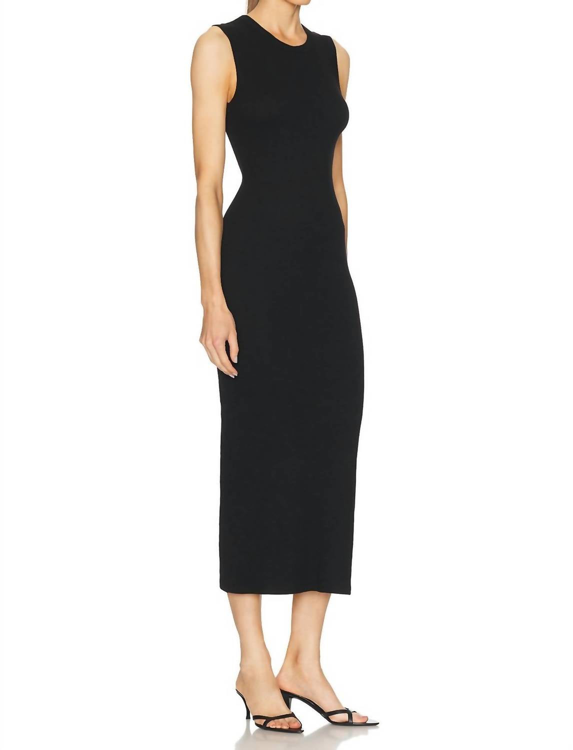 Enza Costa Textured Rib Sleeveless Midi Dress in black - women's dress - detail view