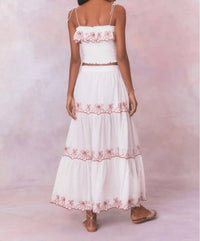 Loveshackfancy - Candy Red Jemila Embroidered Cotton Maxi Skirt