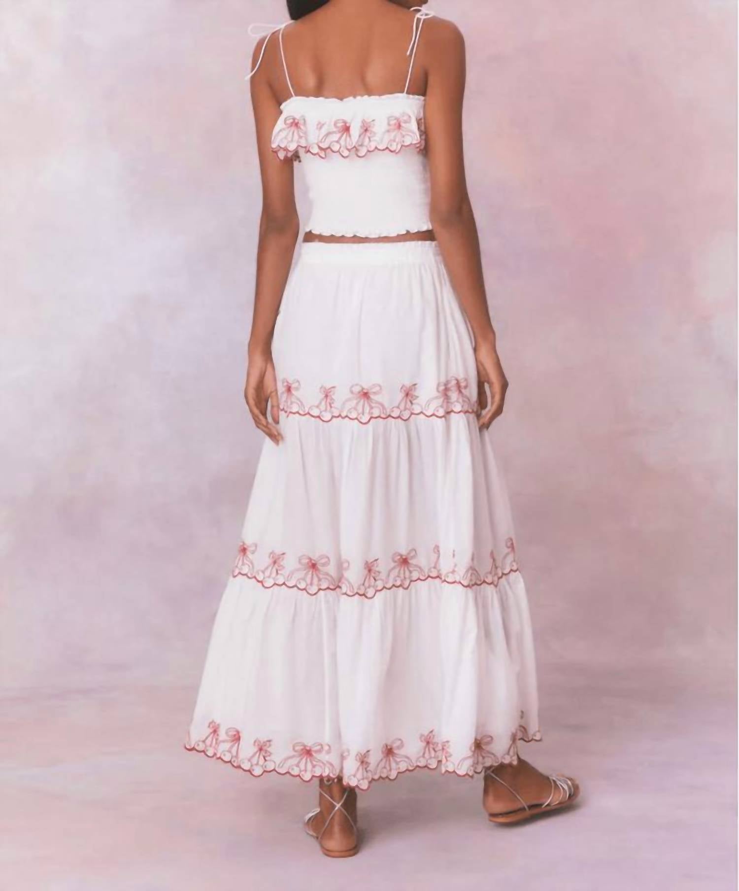 Loveshackfancy - Candy Red Jemila Embroidered Cotton Maxi Skirt