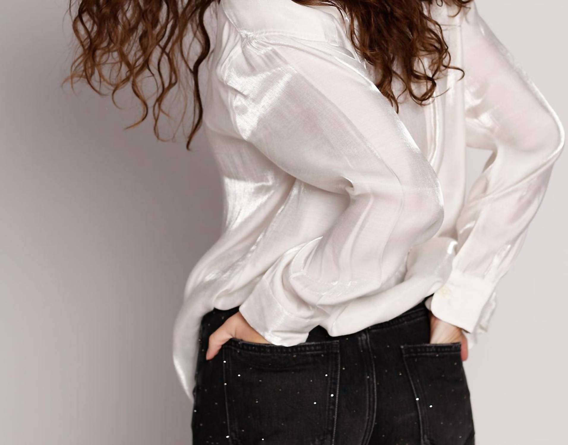 PISTOLA Tilda Long Sleeve Button Up Top in ecru - women's long sleeve top - alternate view