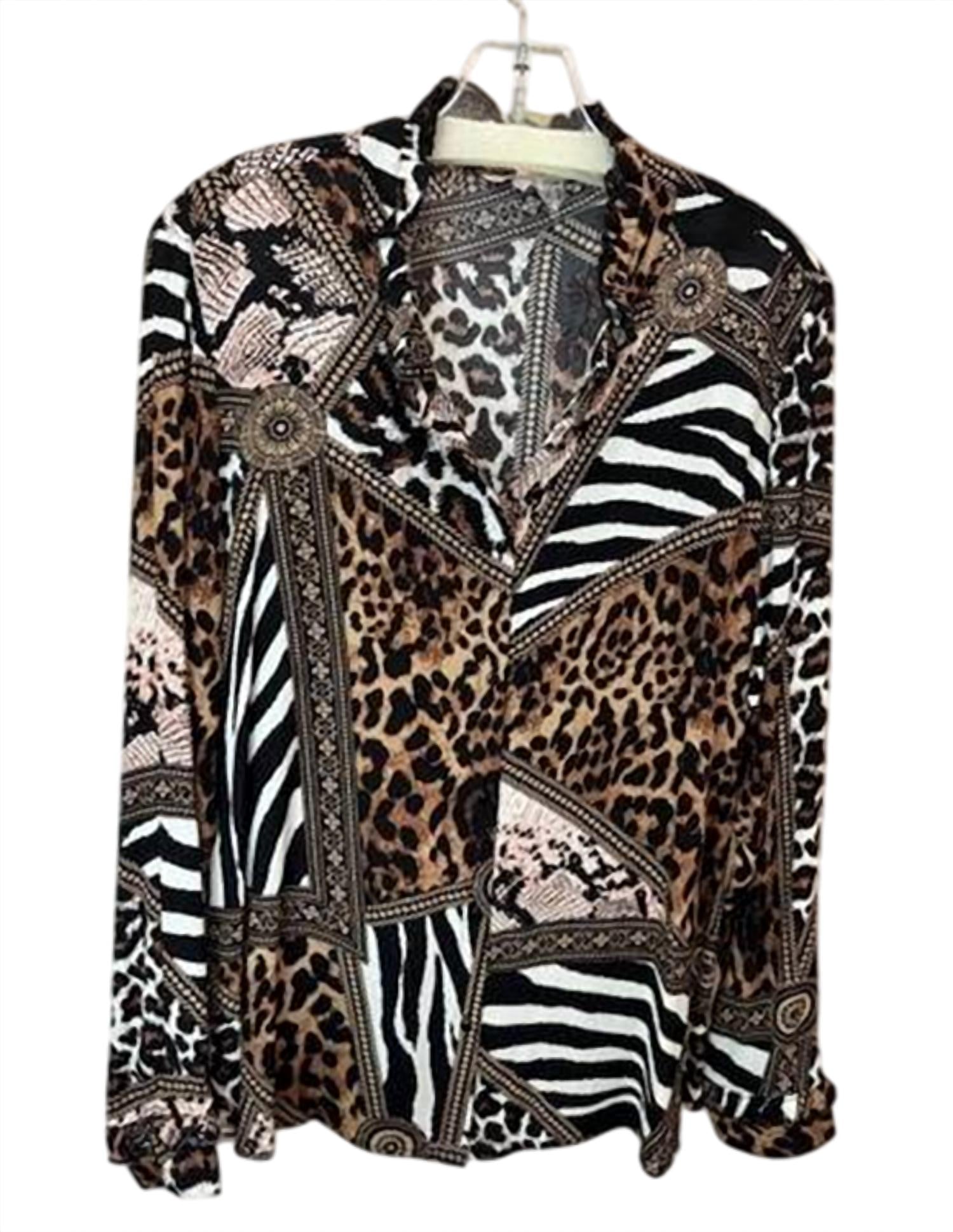 Esqualo - Women Animal Print V-neck Blouse