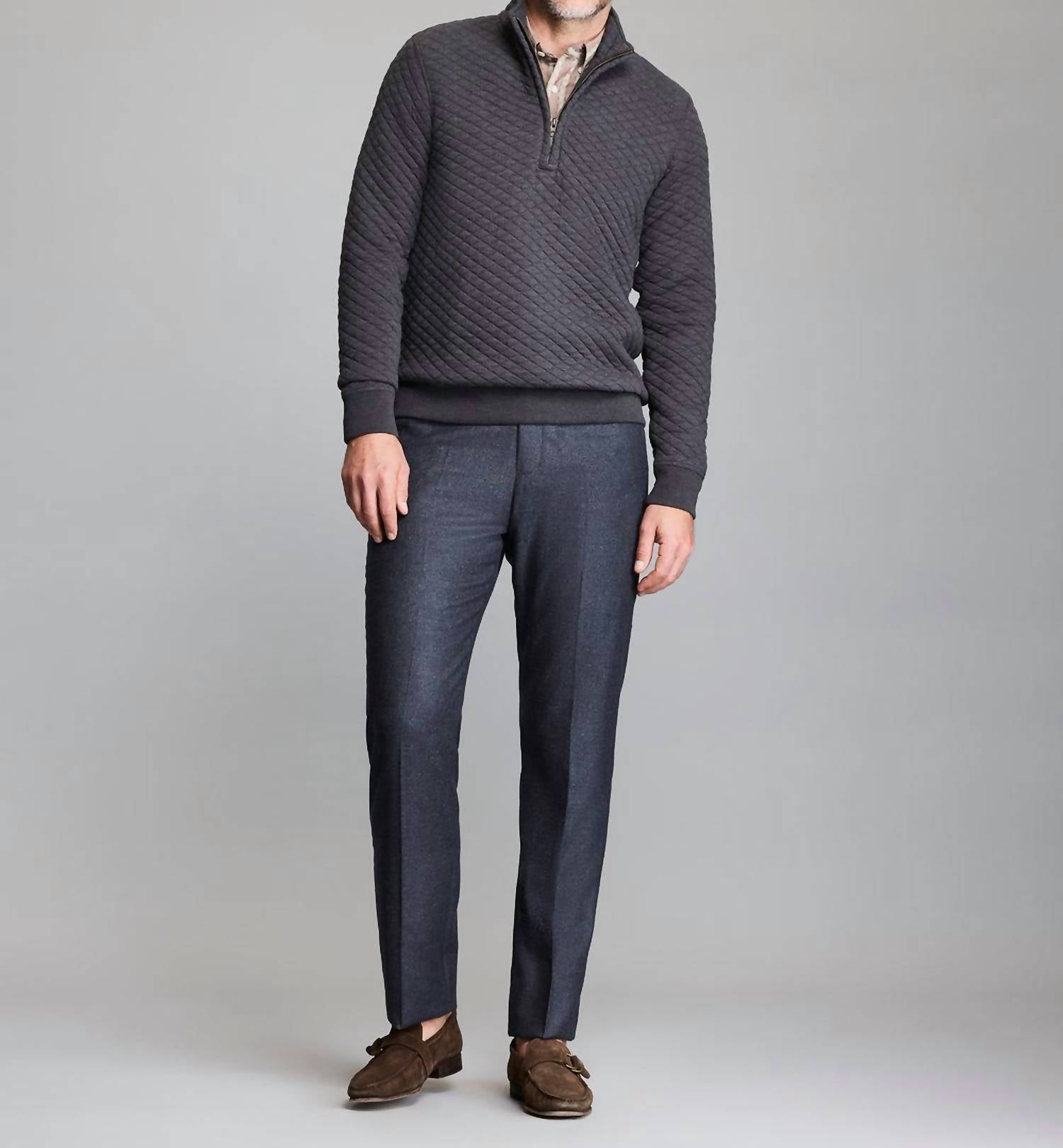 Billy Reid Diamond Quilt Half Zip Sweater in black - men's sweater