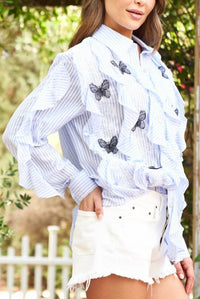 Paparazzi - Cascading Ruffle & Lace Button Front Shirt