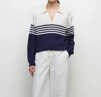 SIMKHAI Jules Knit Polo in midnight stripe - women's long sleeve top