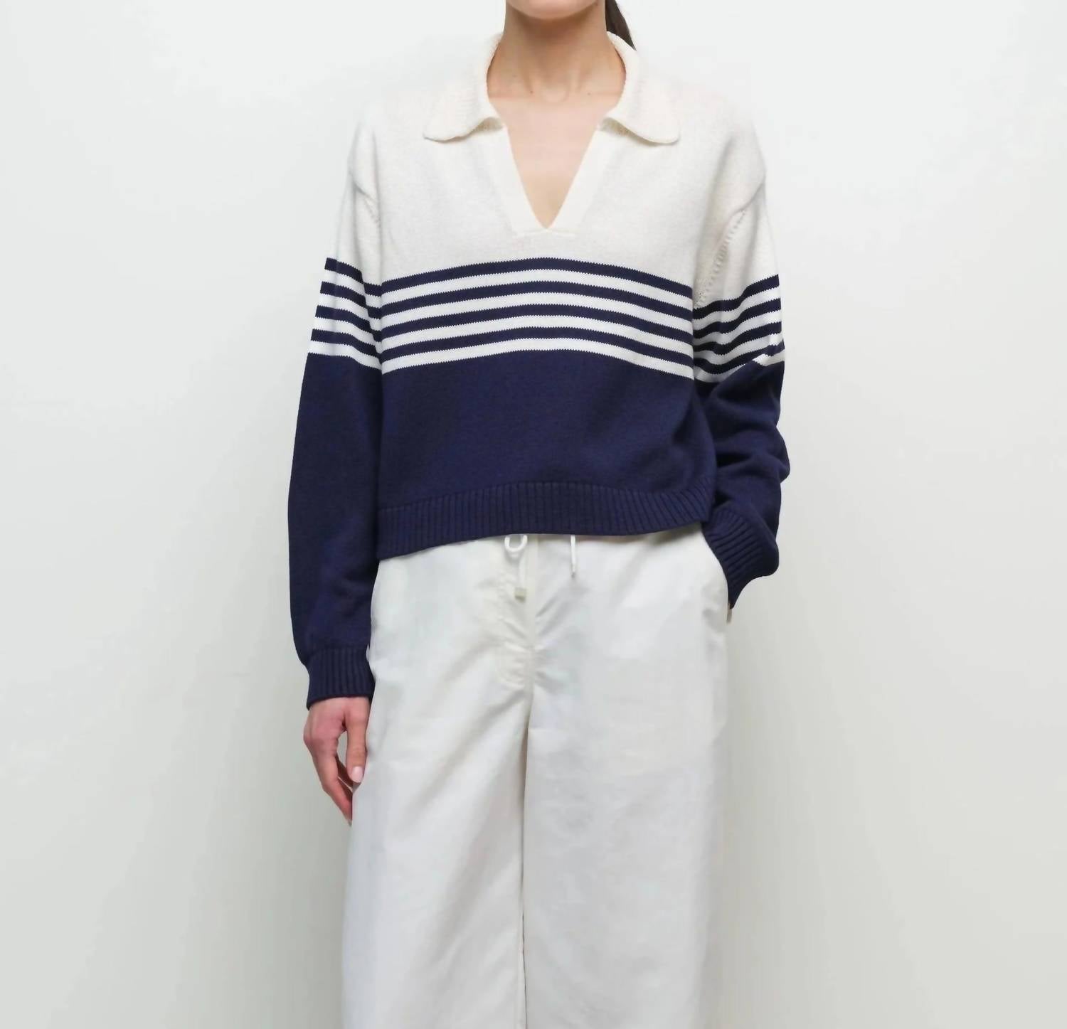 SIMKHAI Jules Knit Polo in midnight stripe - women's long sleeve top