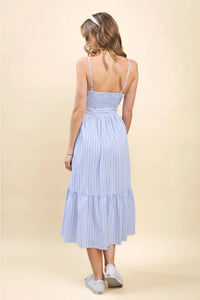 Tcec - Striped Adjustable Spaghetti Strap Midi Dress
