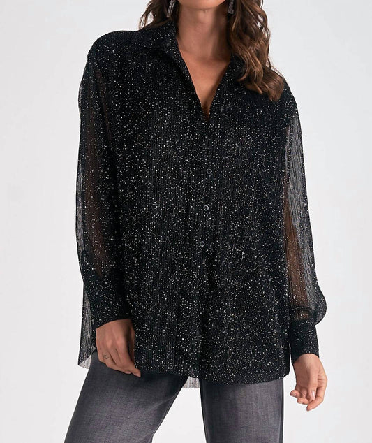 Elan - Sparkle Spec Long Sleeve Blouse