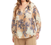 Karen Kane Long Sleeve Ruffle Neck Peasant Top - Plus in print - women's long sleeve top