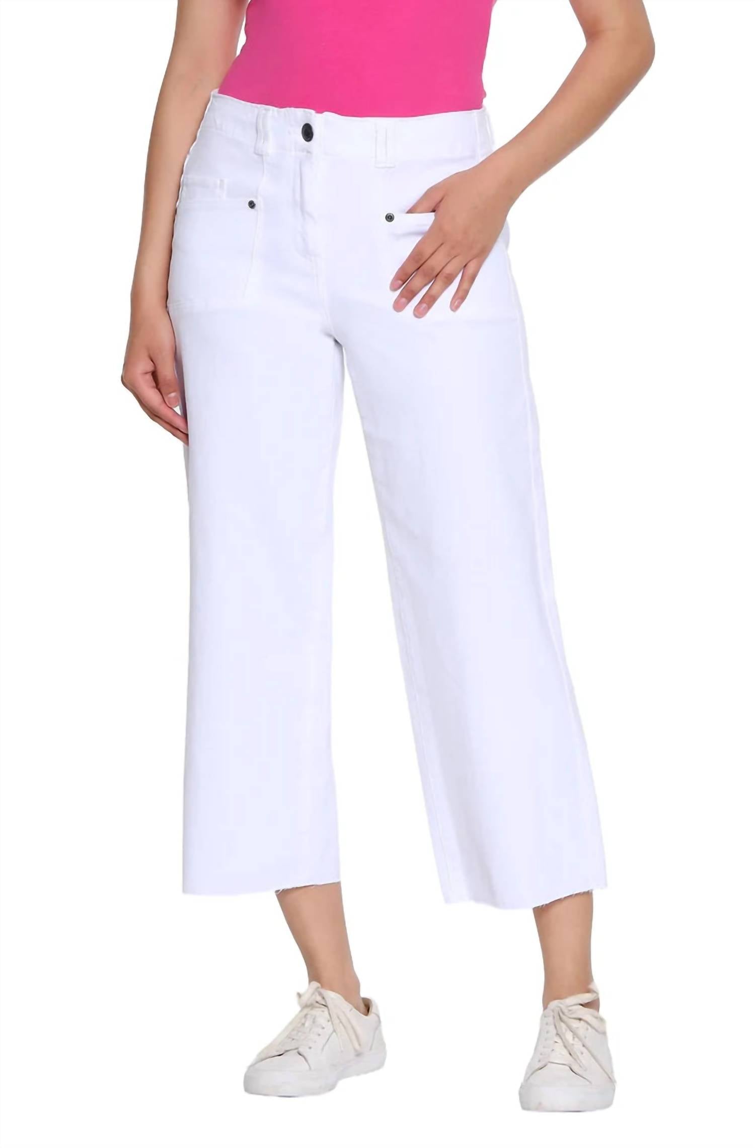 Slimsation By Multiples Raw Edge Hem Crop Jeans in white - women's jeans - view 4