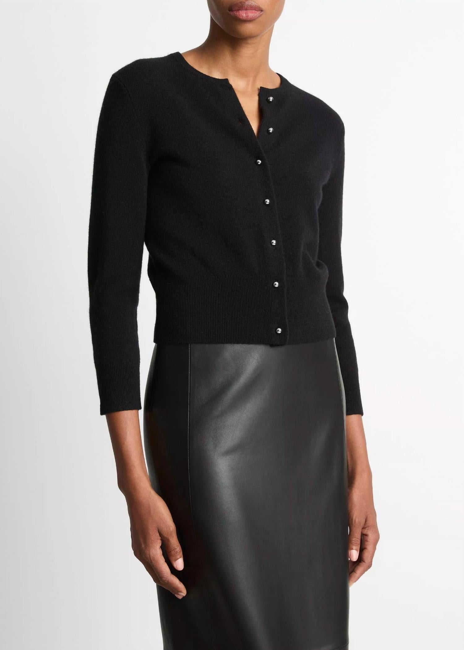 Vince Metal Button Cardigan in black 1 - women's cardigan - detail view