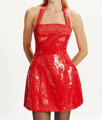 BARDOT Nevelle Sequin Halter Dress in red - women's dress