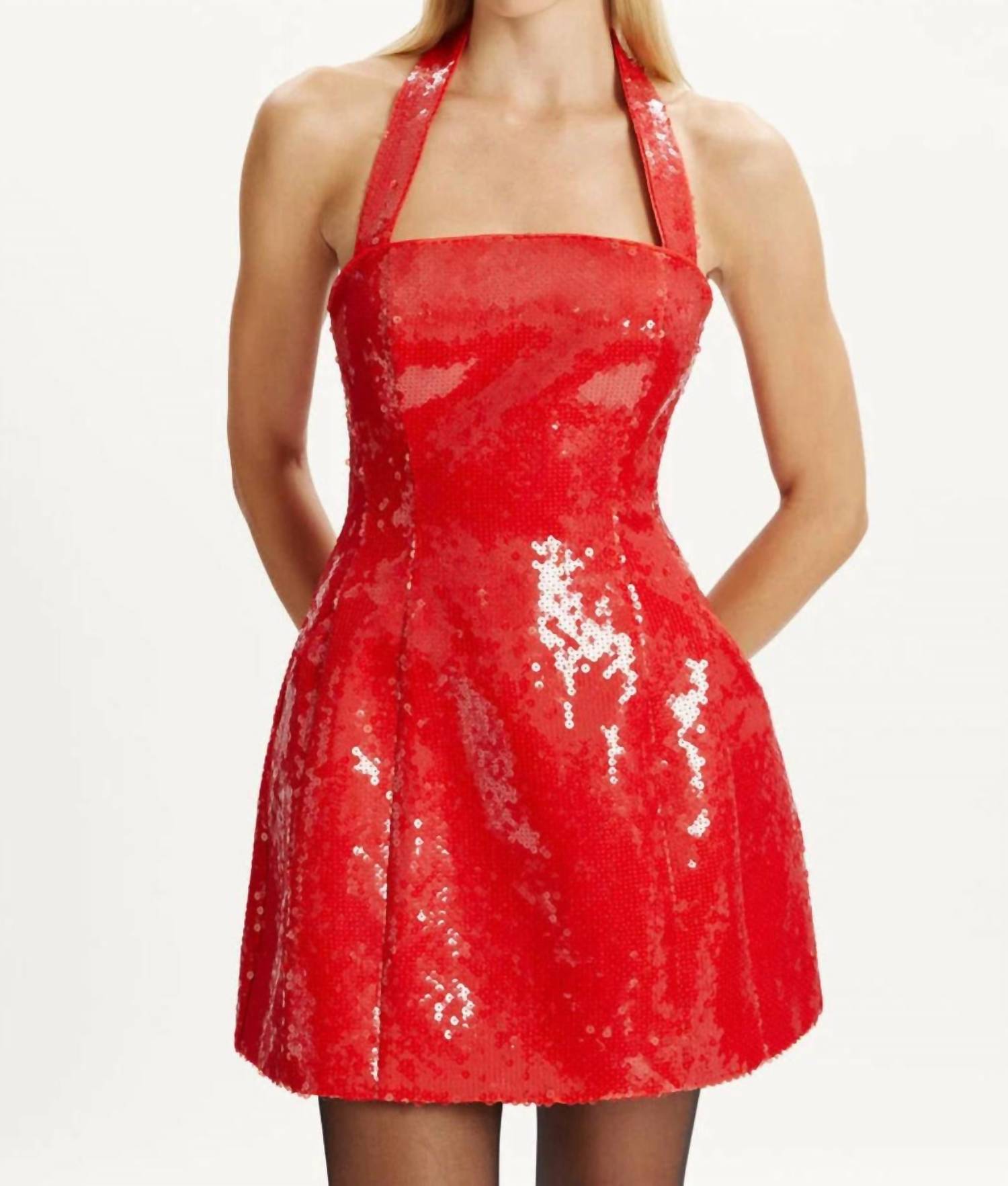 BARDOT Nevelle Sequin Halter Dress in red - women's dress