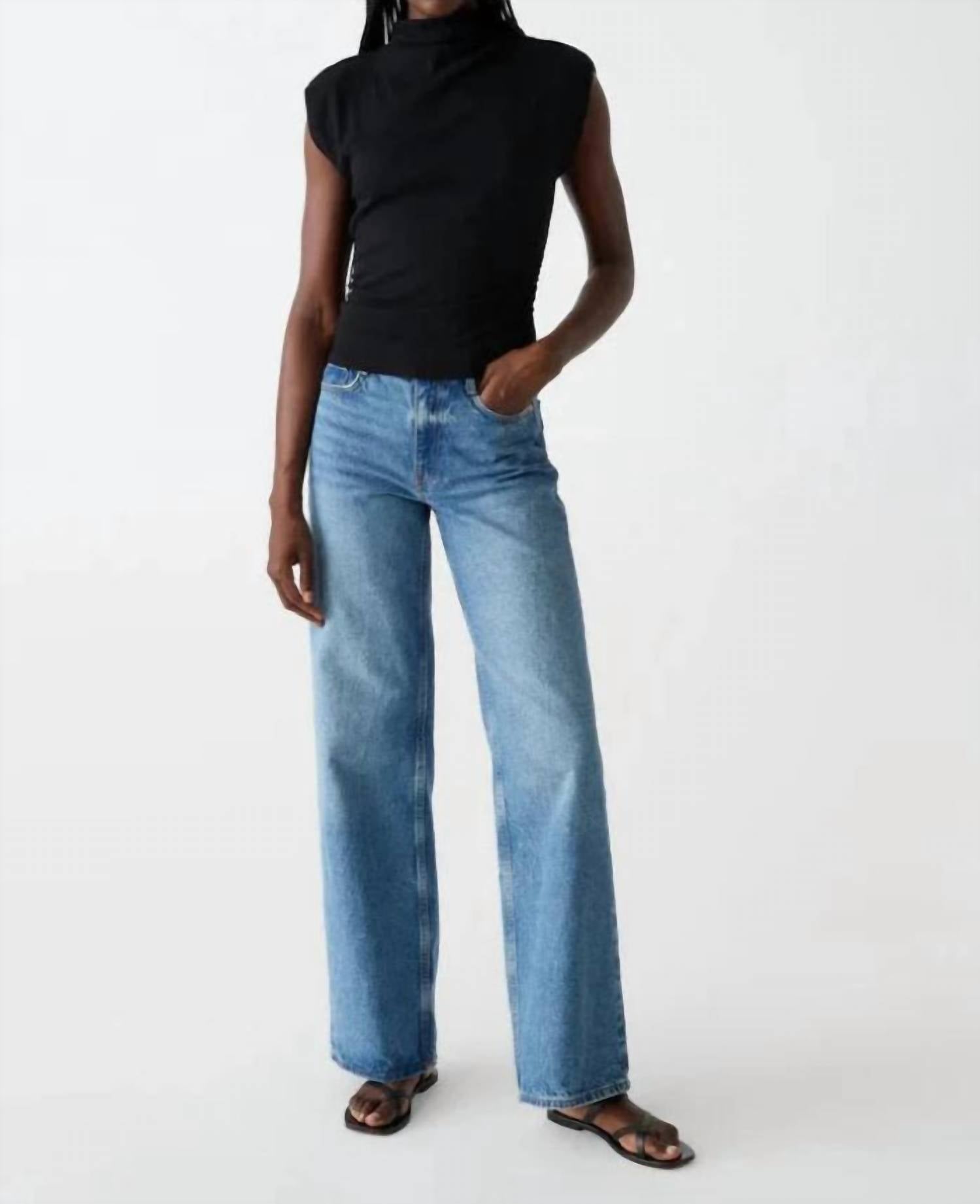 Michael Stars Amara Ribbed Power Shoulder Tee in black - women's shirt