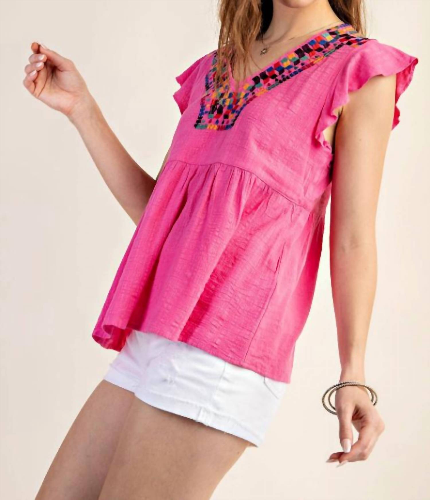 Kori - Embroidered Yoke Top