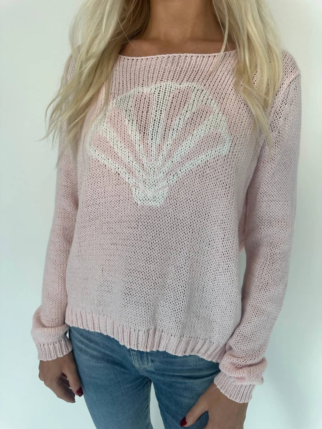 Wooden Ships Seashell Long Sleep Crew Top in caprice pink breaker white - women's long sleeve top