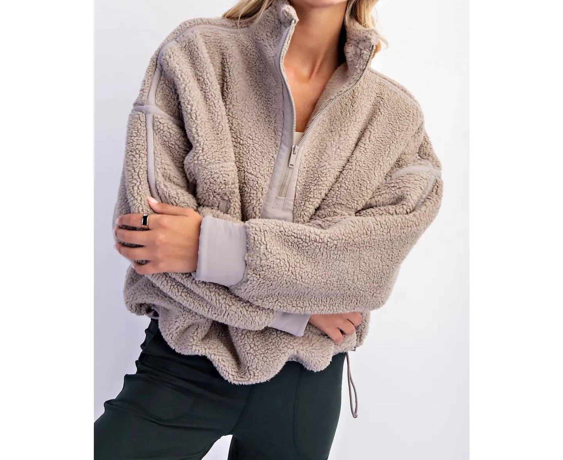 Rae Mode - Sherpa Mock Neck Quarter Zip Jacket