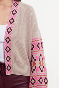 &Isla Thea Aztec Edge To Edge Cardi Top in latte multi - women's sweater - detail view