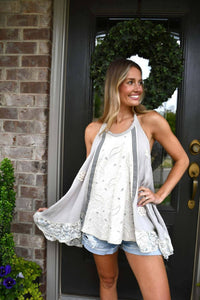 Pol - Halter Double Gauze Lace Top