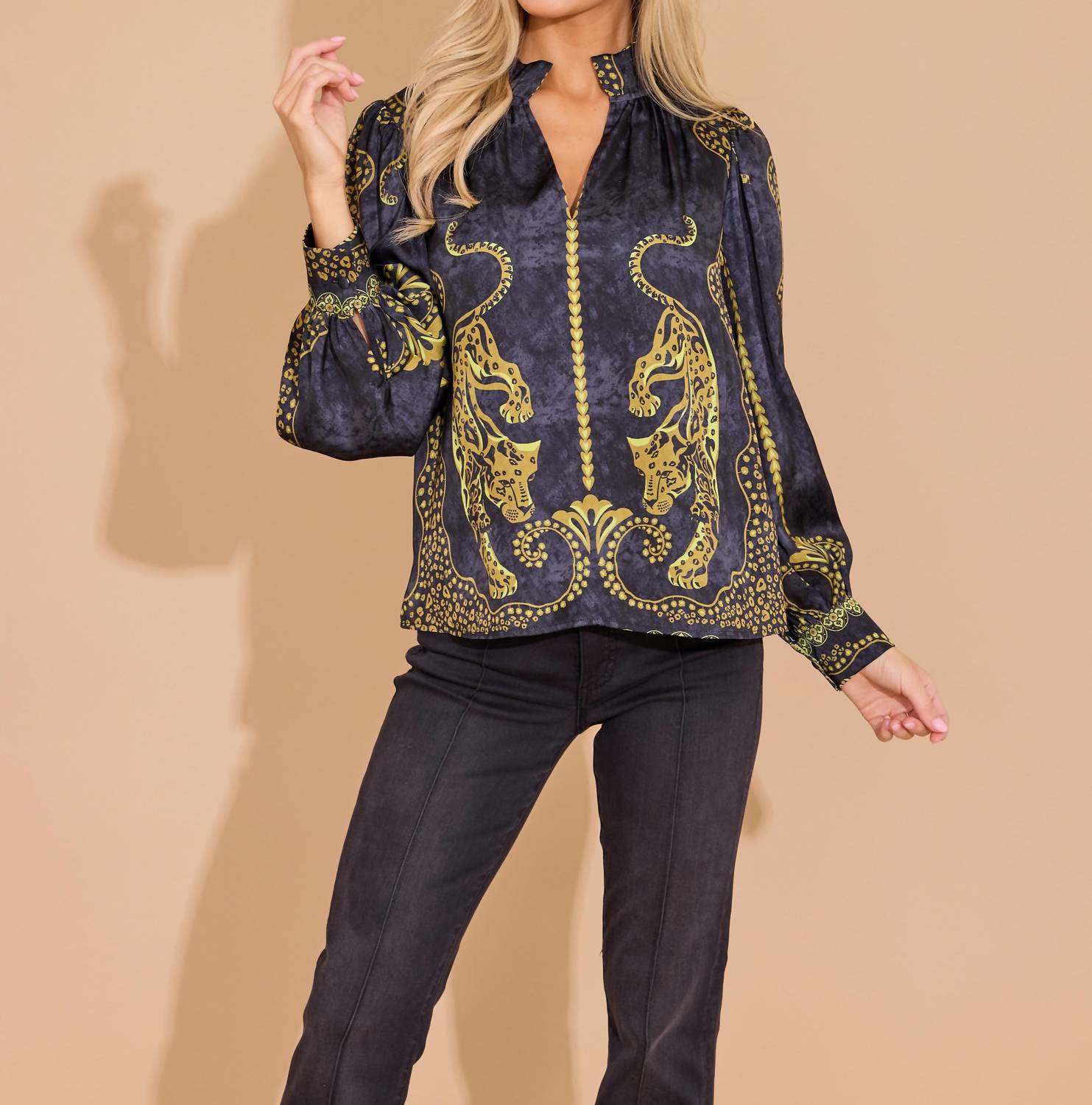 Alden Adair Phoebe Long Sleeve Top in pouncing panther 1 - women's blouse