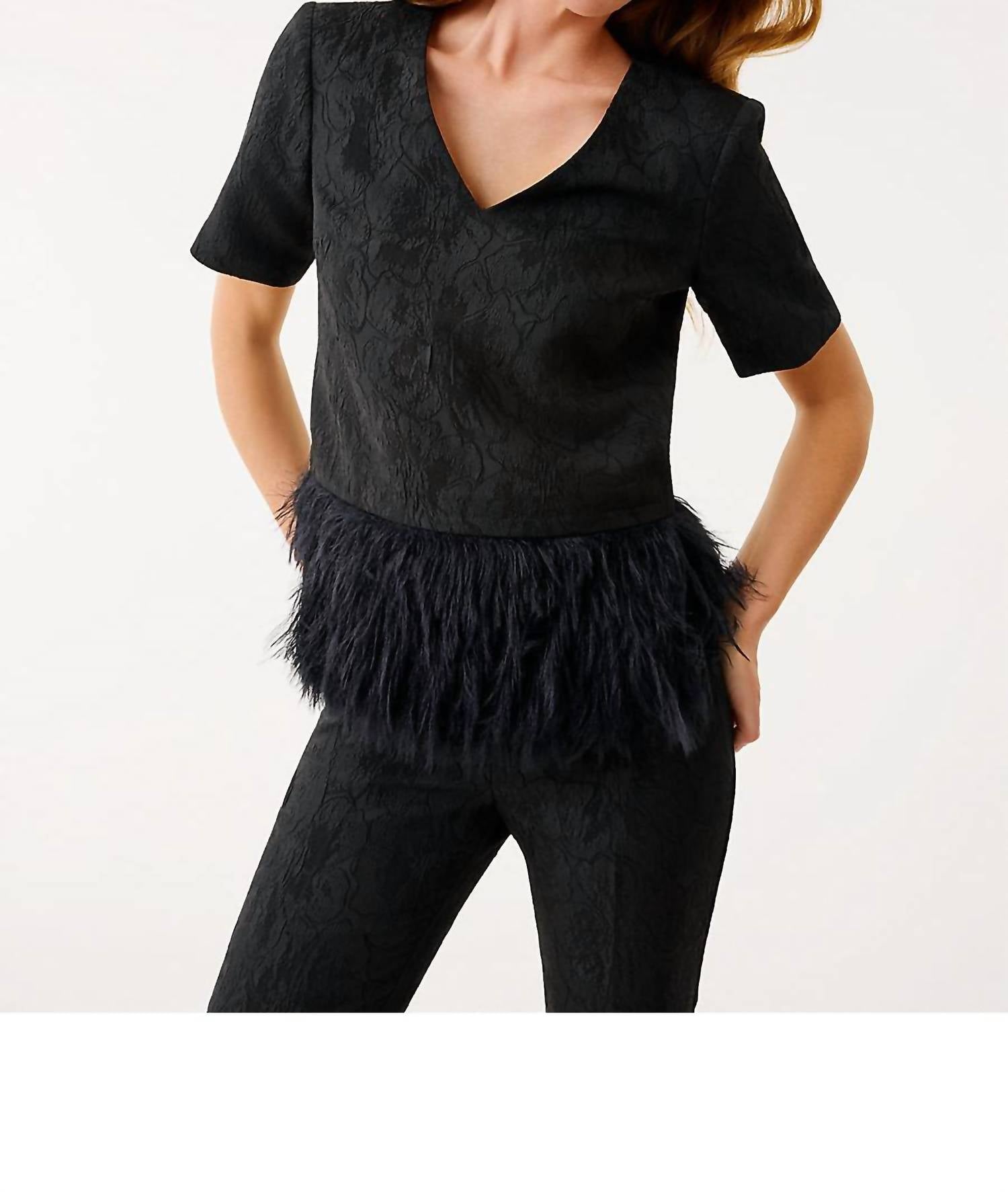 Lilly Pulitzer Rylan V-neck Top in noir exploded flower - women's blouse