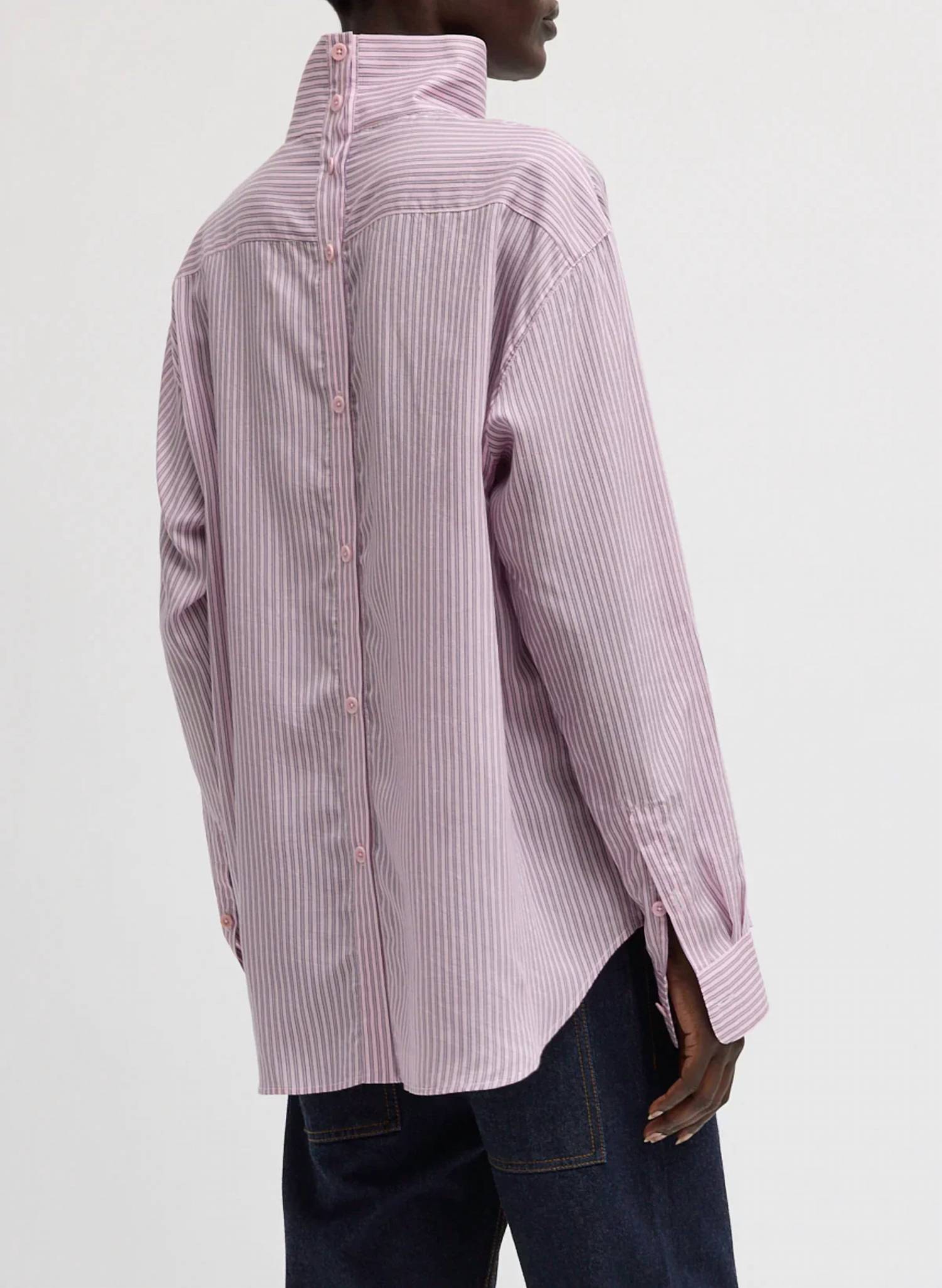 Tibi - Silk Tencel Striped Funnel Neck Shirt