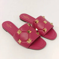 Valentino Garavani Women's Roman Stud Quilted Leather Slides in pink gold - women's shoe