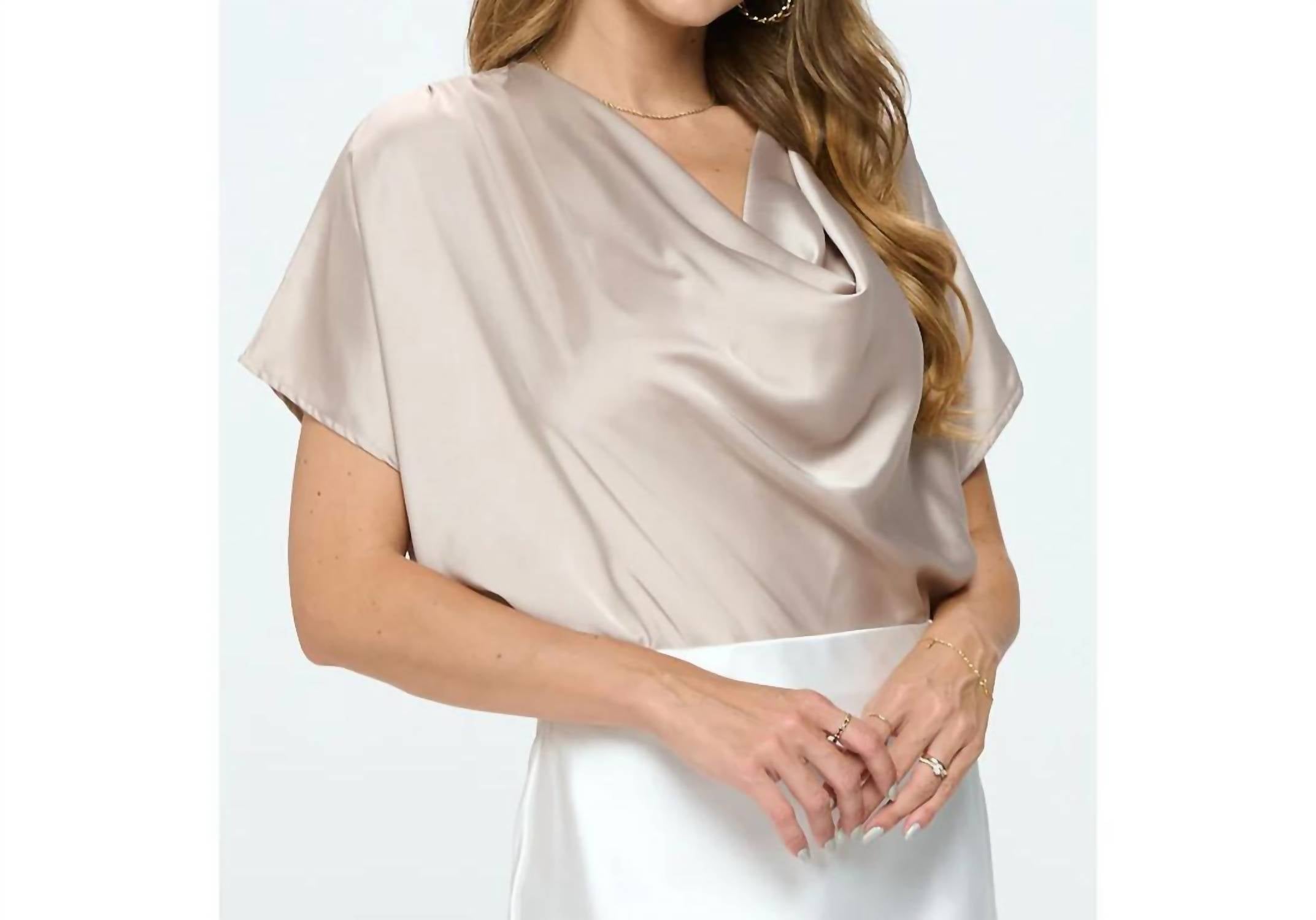 Renee C - Satin Cowl Neck Short Sleeve Top