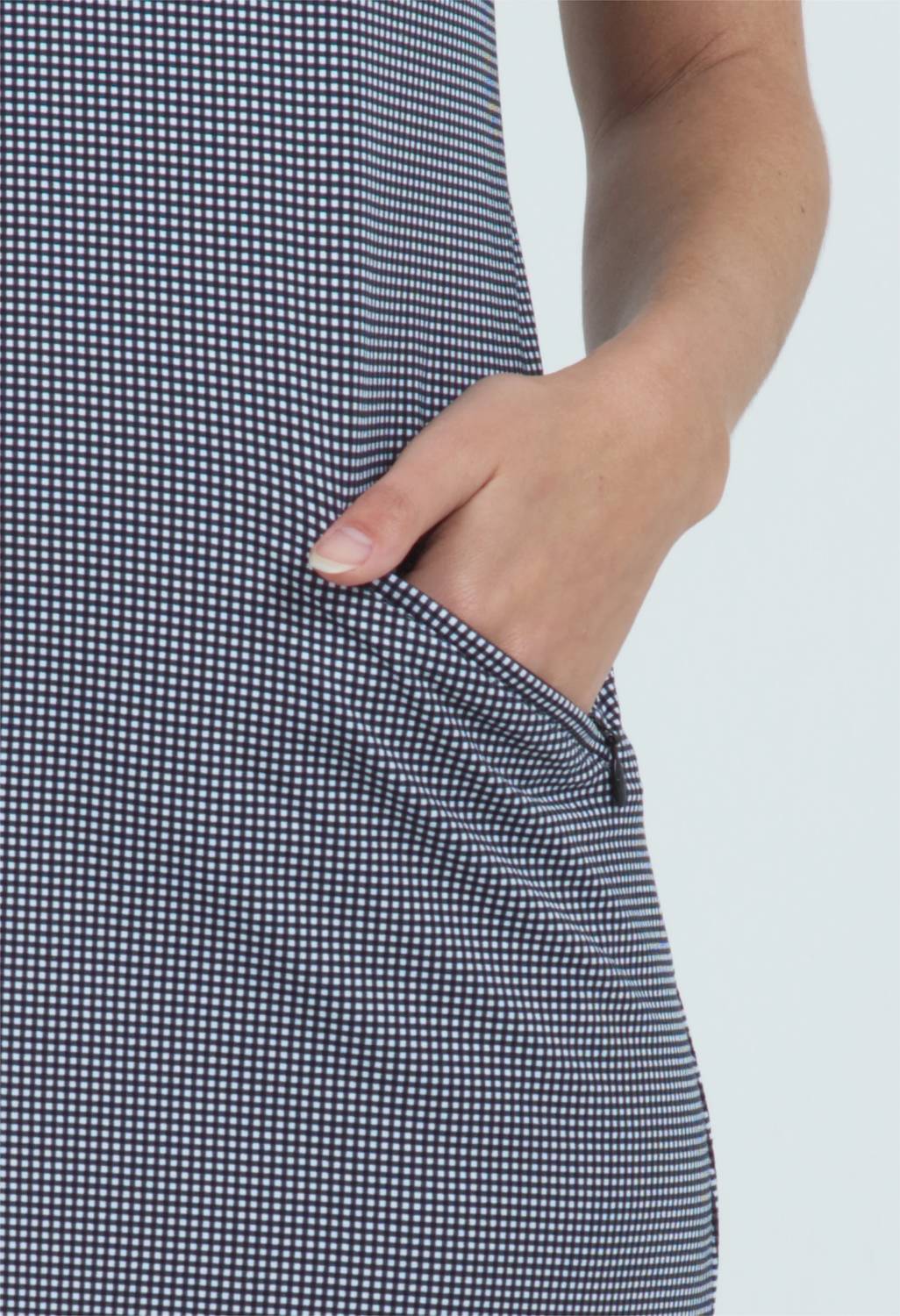 Ibkul - Mini Check Print Sleeveless Mock Neck Dress