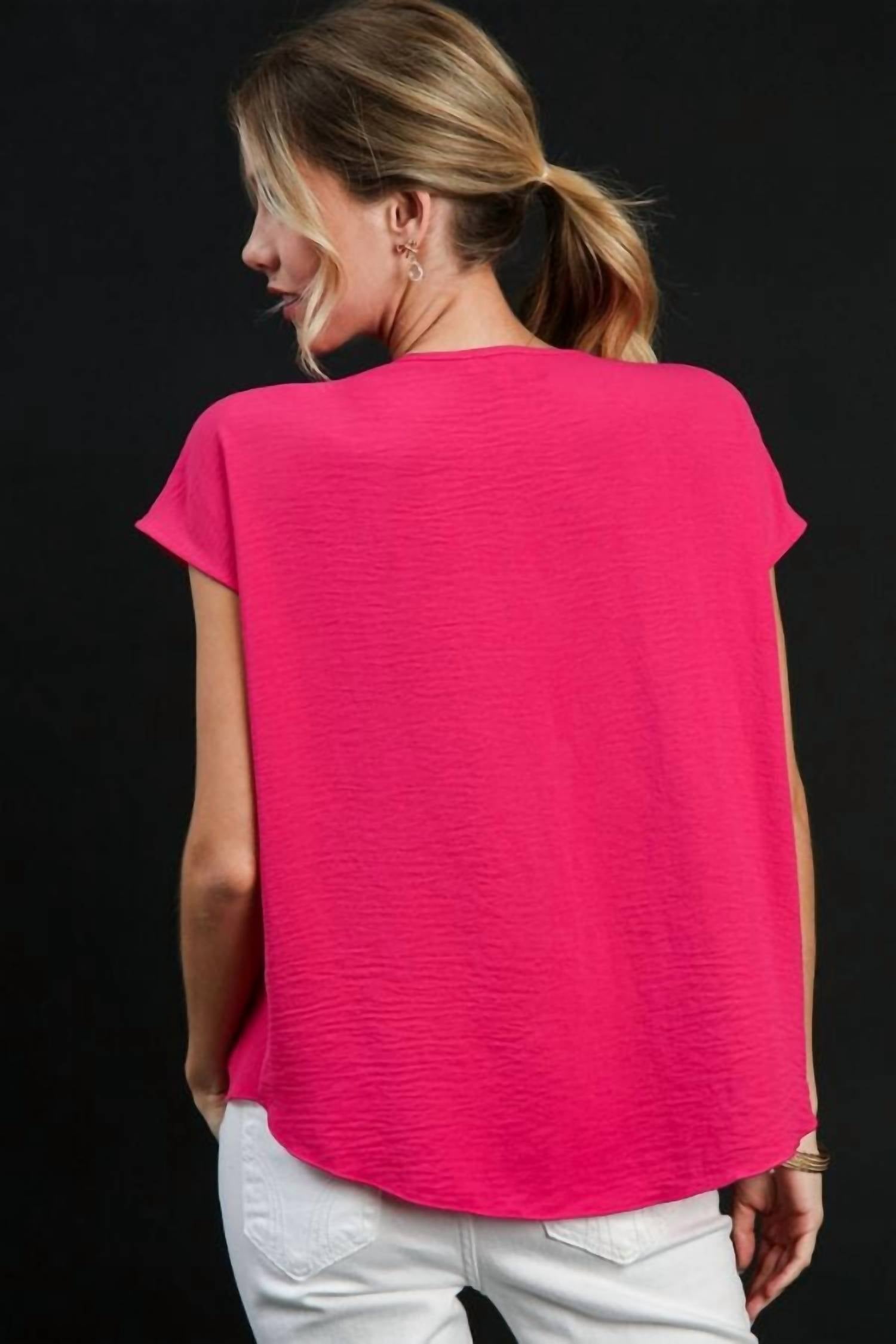 umgee V-neck Front Twist Top in hot pink - women's blouse - alternate view