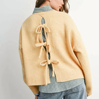 Buttermelon Charlotte Tie Back Sweater in marigold - women's sweater - detail view