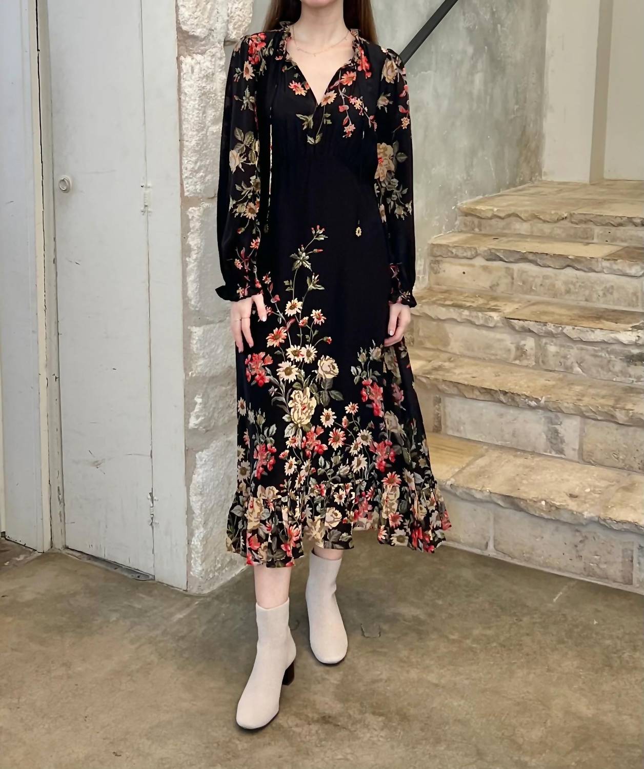 Sea - Jolie Floral Print Long Sleeve Midi Dress