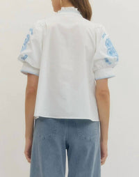 Entro - Women's Floral Embroidered Puff Sleeve Top