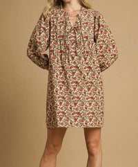 Style Usa - Floral Tie Neck Mini Dress