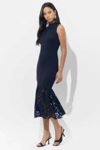 Adelyn Rae - Brielle Mock Neck Rib Knit Lace Midi Dress