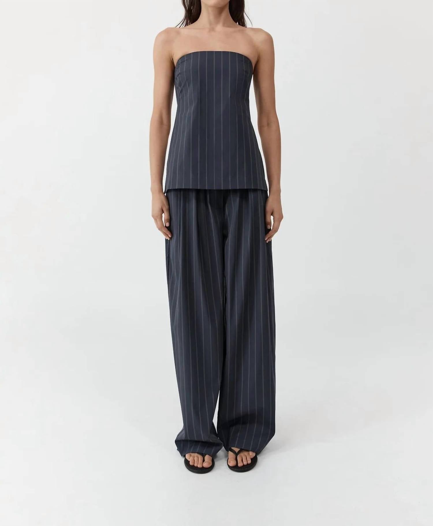 St. Agni STRAPLESS ROULEAU TIE TOP in ink stripe - women's shirt - alternate view