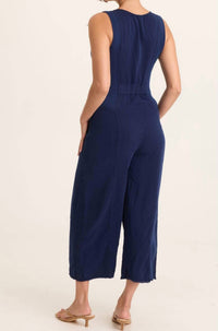 Wearables Women's Linette Twill Zip Up V Neck Jumpsuit in navy blue - women's pants - detail view