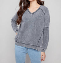 Charlie B - Cold Dye French Terry V-neck Top