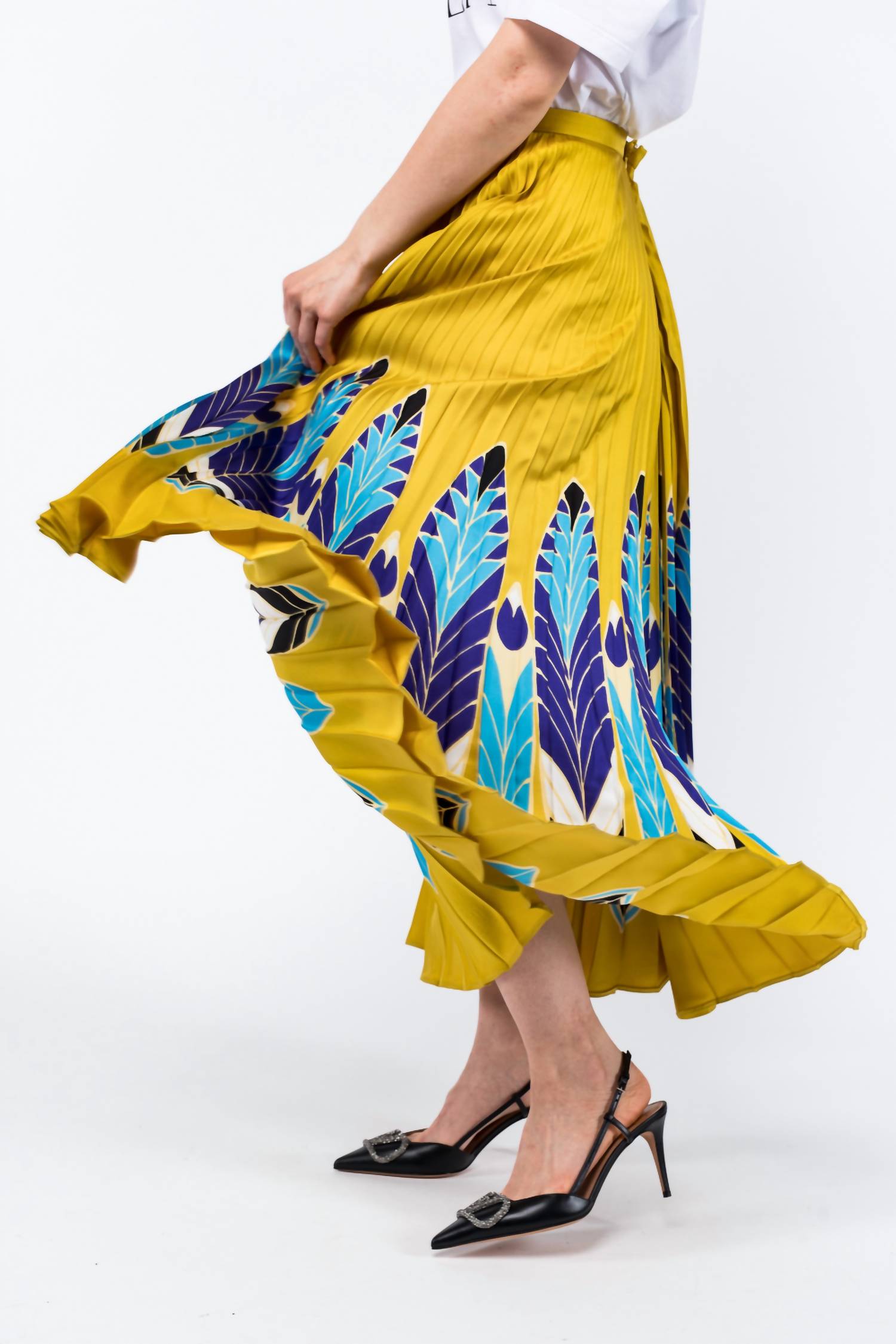 Valentino - Feather Print Pleated Skirt