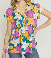 Entro - Floral Print V-neck Top