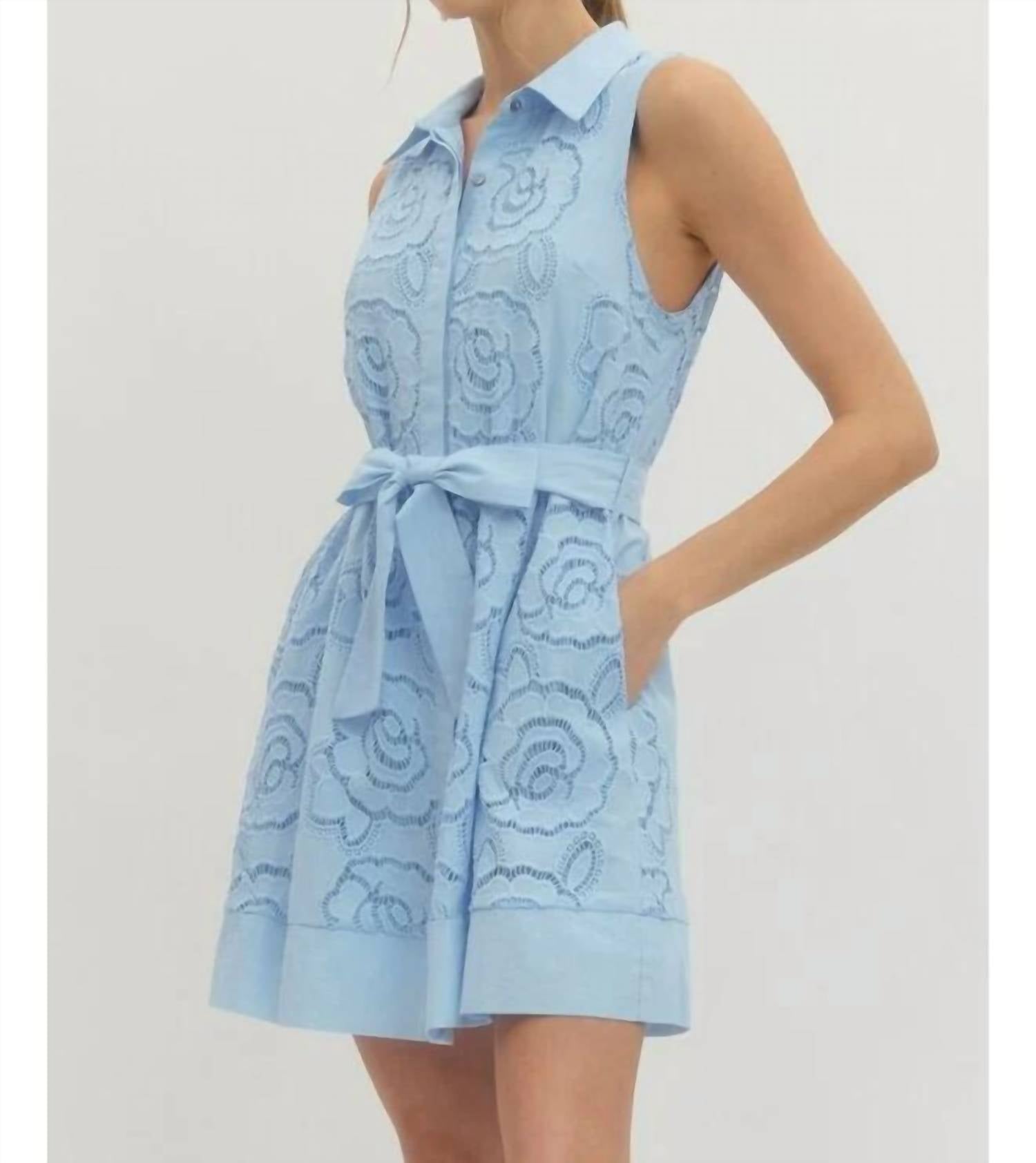 entro Floral Lace Overlay And Self Tie Belt Mini Dress in light blue - women's dress - view 4